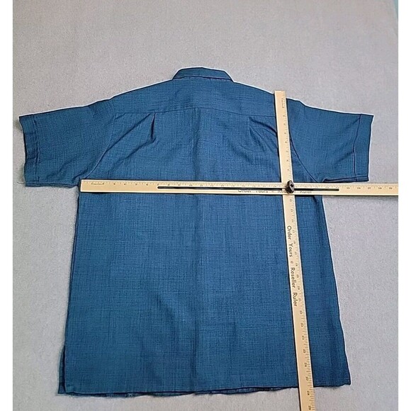 Guayaberass Shirt Mens 40 Button Dark Blue Teal Textured Embroidered Cigar - Picture 8 of 11
